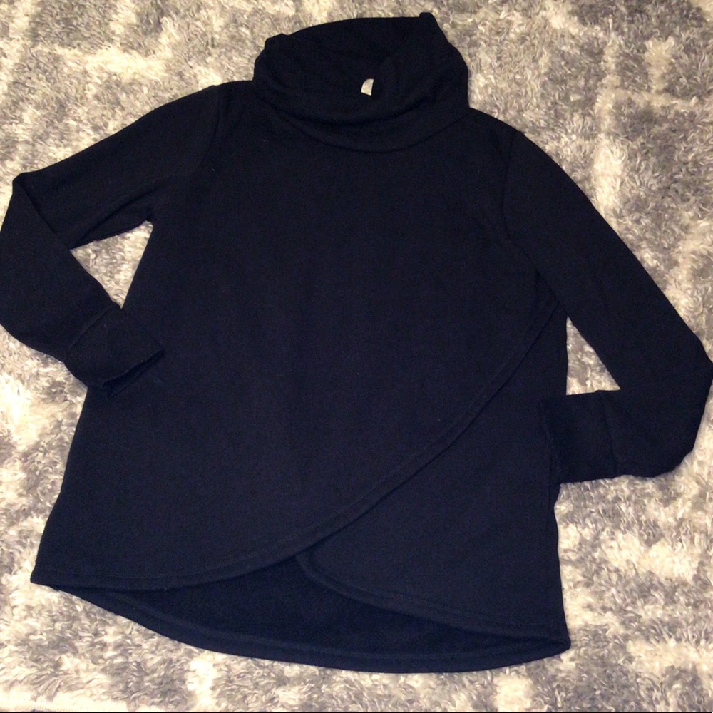 Black XERSION Cowl Neck Overwrap Front Sweater Knit Tunic Top